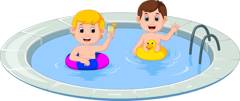 cute little kids swimming with inflatable circle cartoon vector