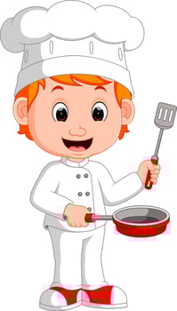 Cartoon funny chef holding frying pan vector