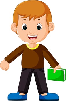 kids boy carrying book cartoon vector