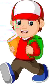 School boy cartoon walking vector