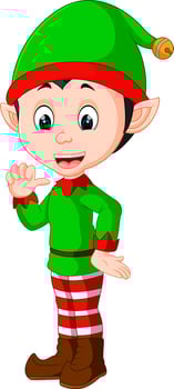 Cute christmas elf cartoon presenting vector