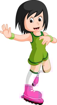 funny girl cartoon plying roller skates vector