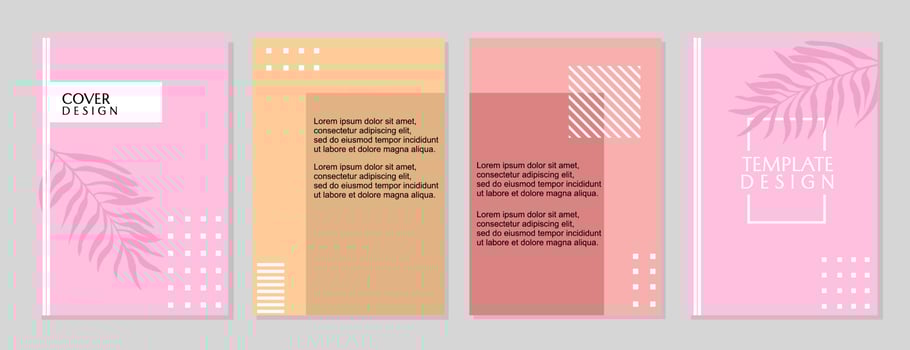 set of trendy and minimal pastel pink cover designs. aesthetic background with palm leaf elements. catalog page cover vector