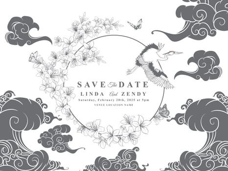 Beautiful floral line art wedding invitations vector
