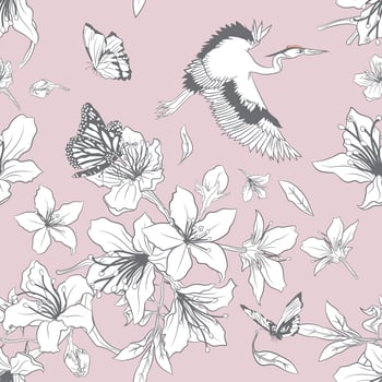 Beautiful floral line art seamless pattern vector