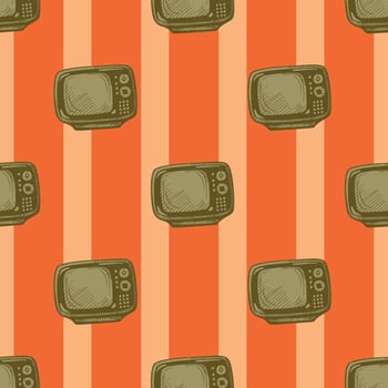 Retro TV engraved seamless pattern. Vintage television background in hand drawn style. vector