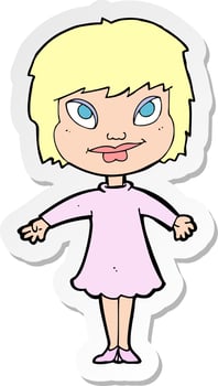 sticker of a cartoon girl shrugging shoulders vector