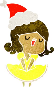christmas retro cartoon of kawaii girl vector