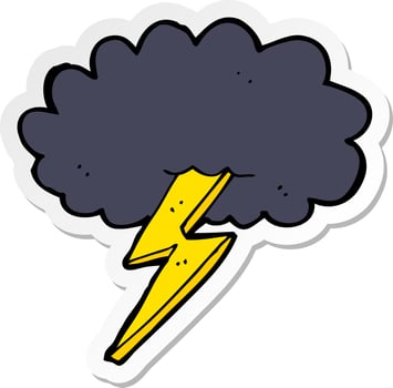 sticker of a cartoon lightning bolt and cloud vector