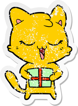 distressed sticker of a happy cartoon cat vector