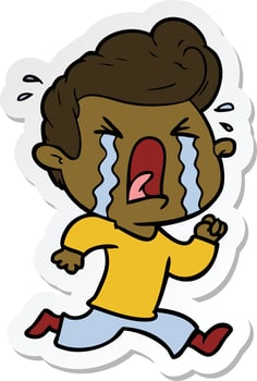 sticker of a cartoon crying man vector