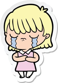 sticker of a cartoon woman crying vector