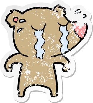 distressed sticker of a cartoon crying bear vector
