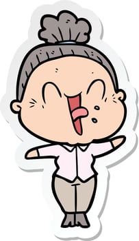 sticker of a cartoon happy old woman vector