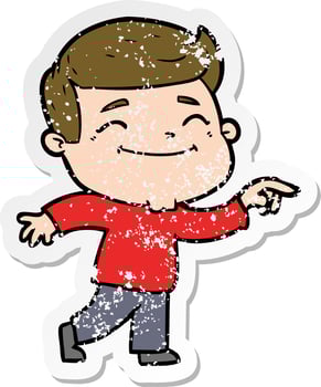distressed sticker of a happy cartoon man vector