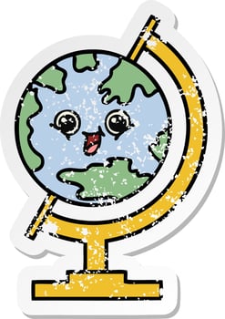 distressed sticker of a cute cartoon globe of the world vector