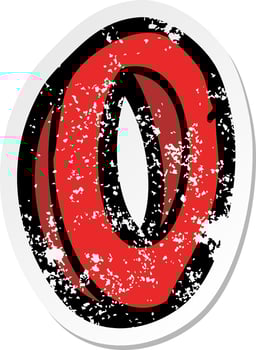 retro distressed sticker of a cartoon letter O vector