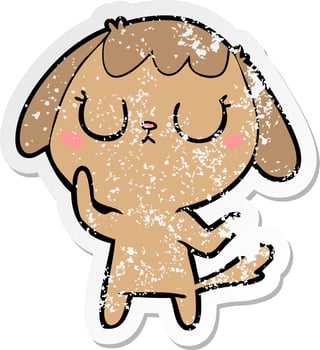 distressed sticker of a cute cartoon dog vector