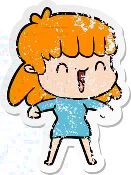distressed sticker of a cartoon woman vector