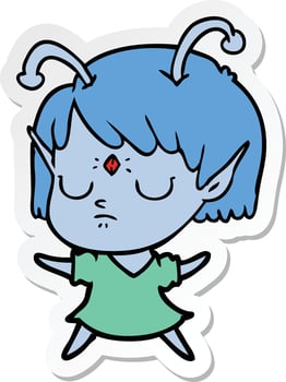 sticker of a cartoon alien girl vector