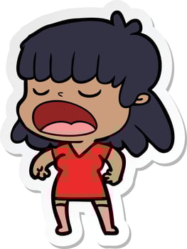 sticker of a cartoon woman talking loudly vector