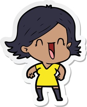 sticker of a cartoon happy woman vector