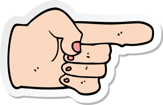 sticker of a cartoon pointing hand vector
