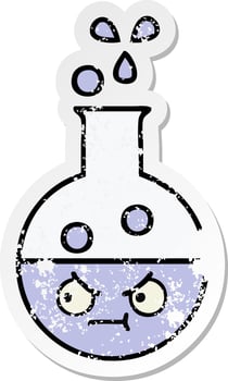 distressed sticker of a cute cartoon test tube vector