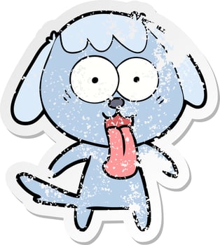distressed sticker of a cute cartoon dog vector