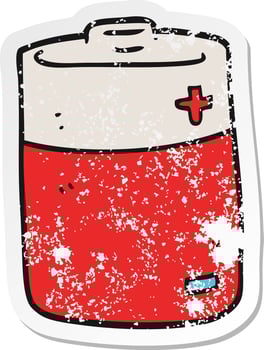 retro distressed sticker of a cartoon battery vector