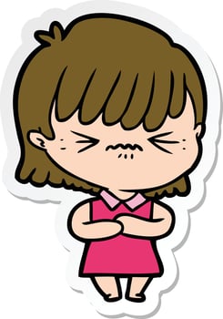 sticker of a annoyed cartoon girl vector