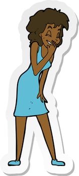 sticker of a cartoon woman laughing vector