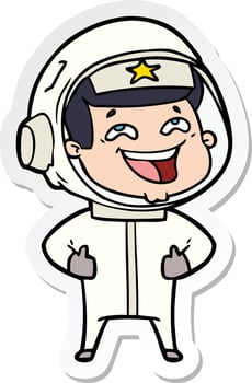 sticker of a cartoon laughing astronaut vector
