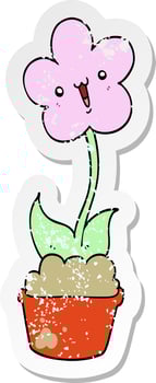 distressed sticker of a cute cartoon flower vector