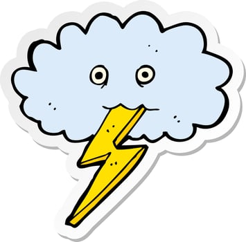 sticker of a cartoon lightning bolt and cloud vector