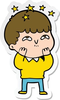 sticker of a cartoon amazed boy vector