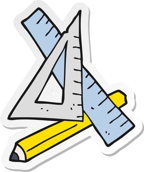 sticker of a cartoon pencil and ruler vector