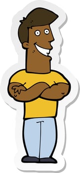 sticker of a cartoon grinning man vector