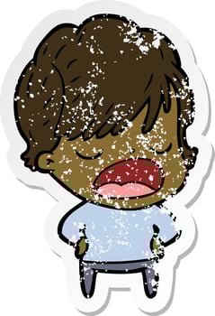 distressed sticker of a cartoon woman talking vector