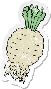 retro distressed sticker of a cartoon turnip vector