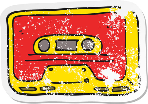 distressed sticker of a cartoon old tape cassette vector