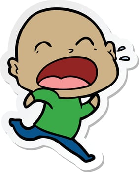 sticker of a cartoon shouting bald man vector