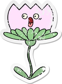 distressed sticker of a cute cartoon flower vector