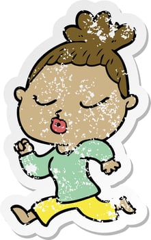 distressed sticker of a cartoon calm woman vector