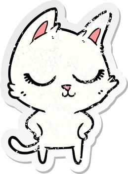 distressed sticker of a calm cartoon cat vector