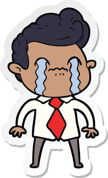 sticker of a cartoon man crying vector