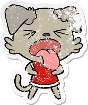 distressed sticker of a cartoon disgusted dog vector
