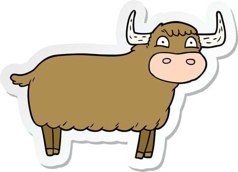 sticker of a cartoon highland cow vector