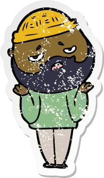 distressed sticker of a cartoon worried man with beard vector