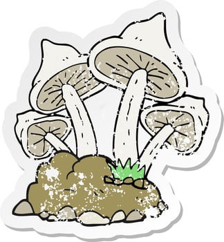 retro distressed sticker of a cartoon mushrooms vector